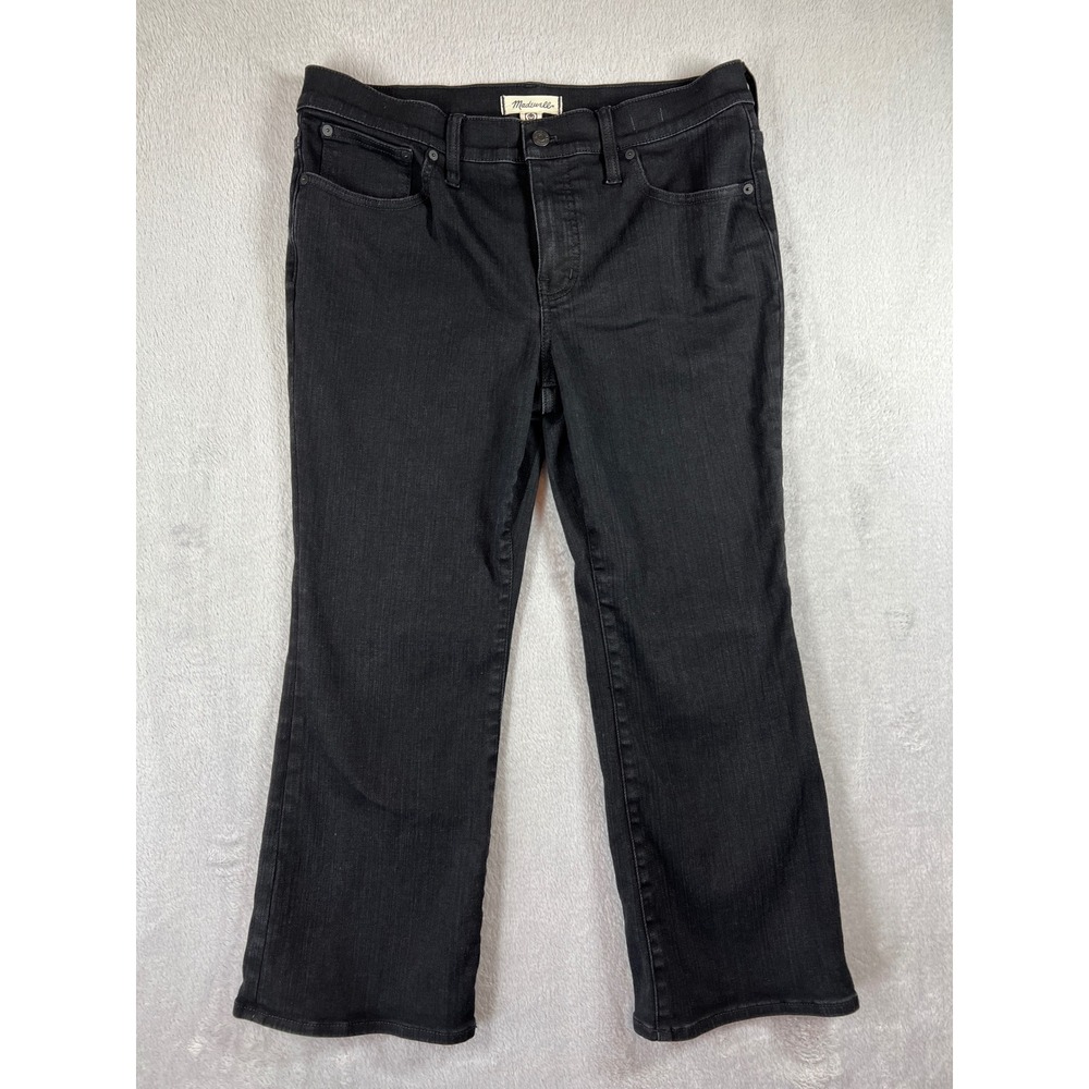 Madewell Mid-Rise Kick Out‎ Jeans Black Cropped Flare 31P Petite Stretch Denim